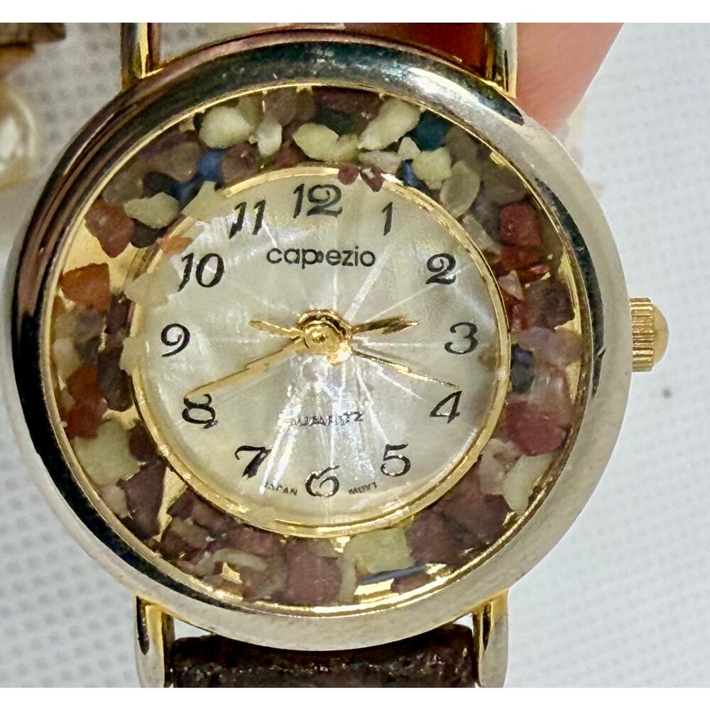 Capezio Gemstone Watch and Bracelet Set Faceted Crystal Leather